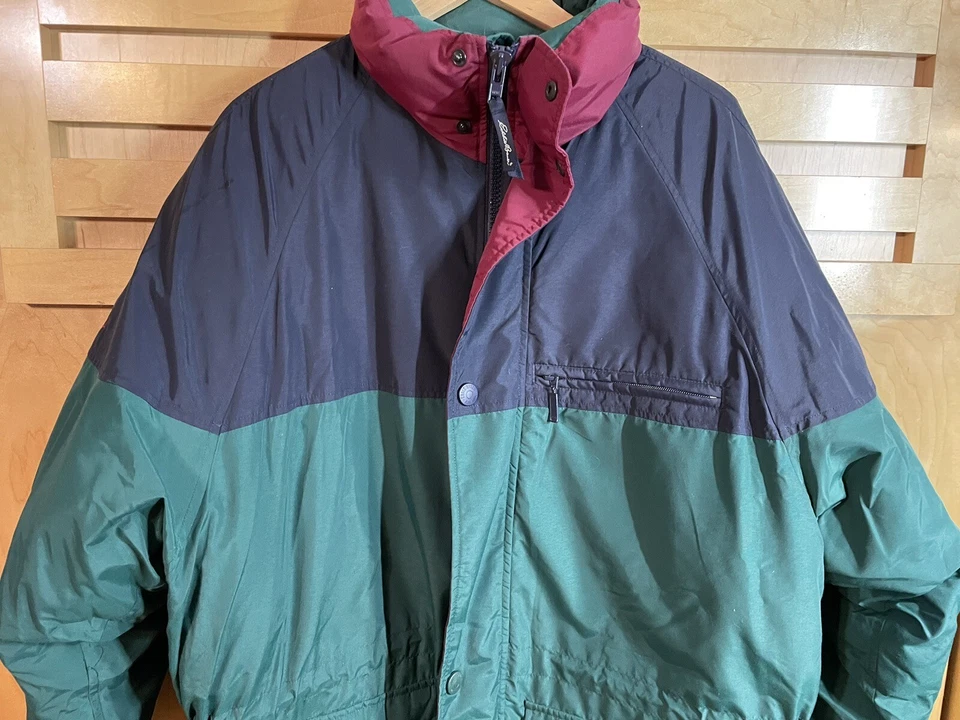 Chaqueta acolchada acolchada Eddie Bauer para hombre plumón de ganso talla L cremallera completa broches de presión cordón Foto 2 de 4