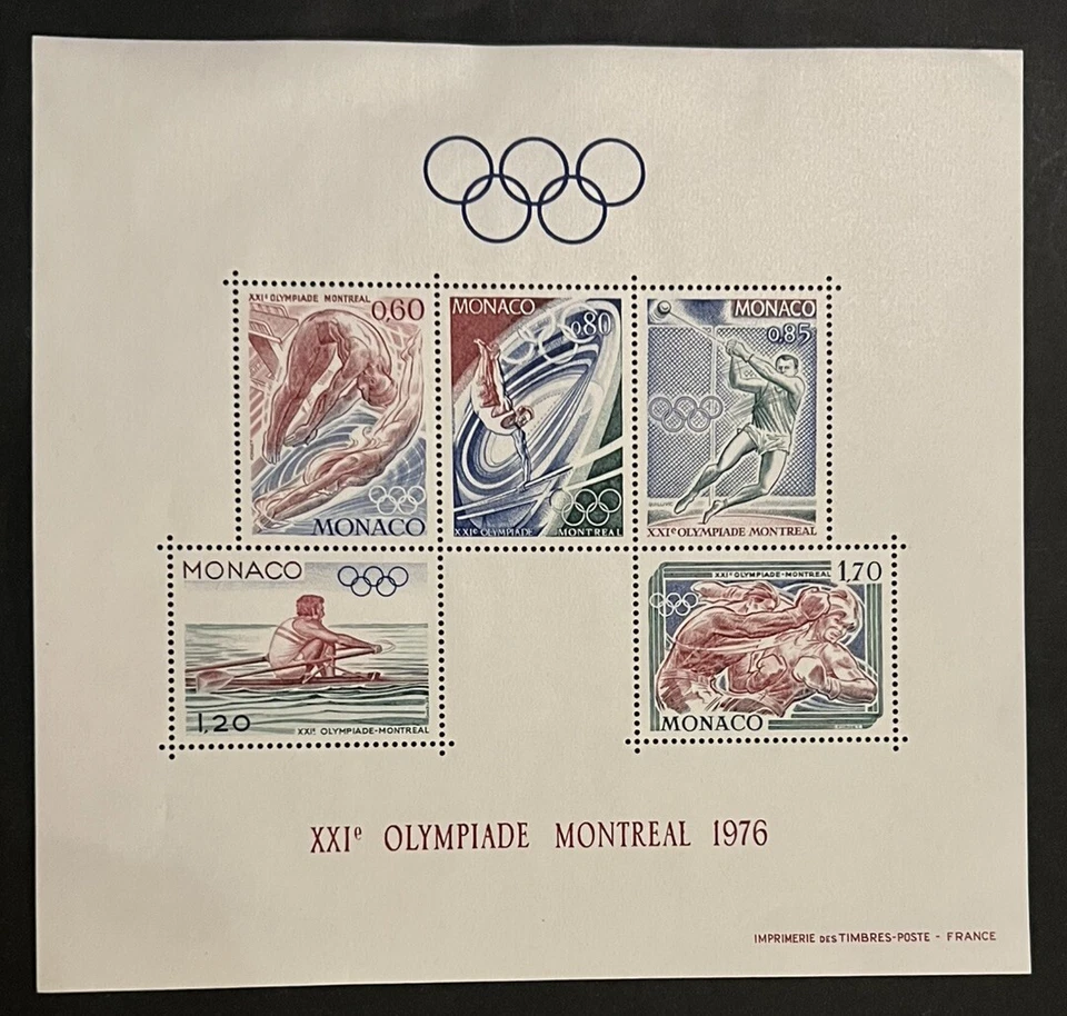 Sellos de viaje: Hoja de recuerdo de Mónaco 1976 XXI Olimpiada de Montreal MNH OG Foto 2 de 4
