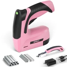 SHALL Pink Electric Staple Gun, 2in1 Stapler Gun,w/ 2500 Staples Nails,4V