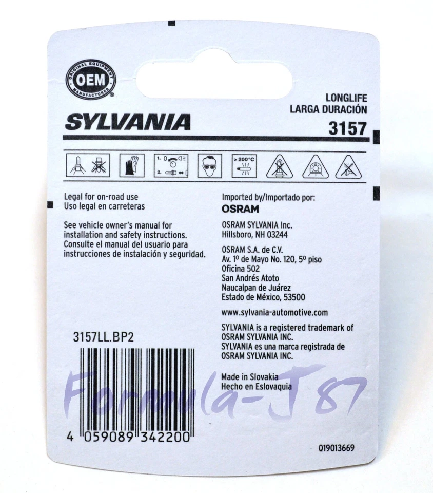 Sylvania LongLife 3157 27/8,3 W Dos Bombillas DRL Luz Diurna Stock de Repuesto OE Foto 3 de 4