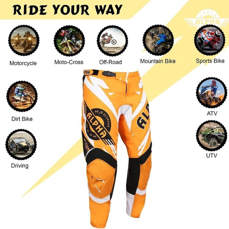 Alpha Cycle Gear Pants Mens Padded Orange Racing Motorcycle Moto