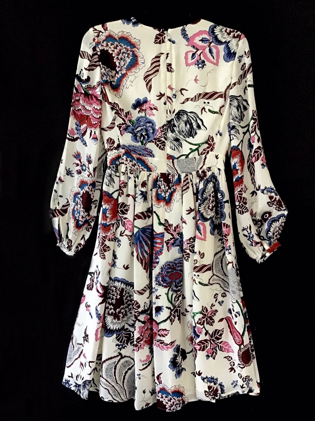 Abito multicolore in seta Tory Burch floreale manica lunga avorio taglia 00 nuovo