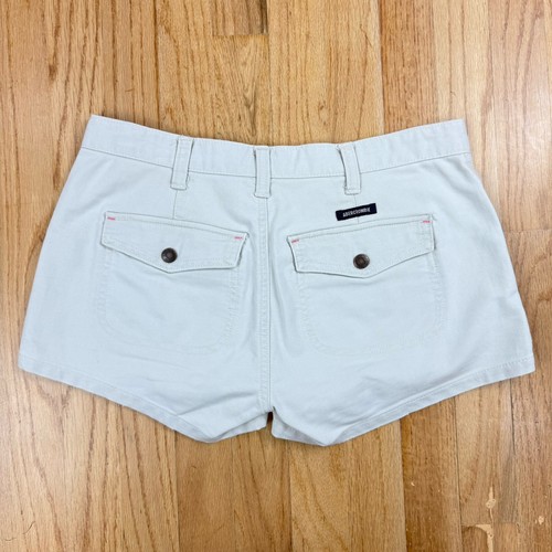 Abercrombie & Fitch pantaloncini chino donna Y2K vita bassa taglia 0 marrone kaki micro mini - Foto 2 di 14