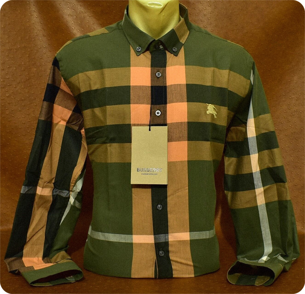 Burberry London Men's Flannel Light Green Slim Fit Button-Down Shirt