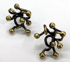 VTG Artisan Twisted Bronze Sputnik Look Statement Pierced Earrings 1.25"