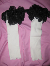 Kawaii ruffle chiffon w/faux pearl decor top leg warmers white  black nip