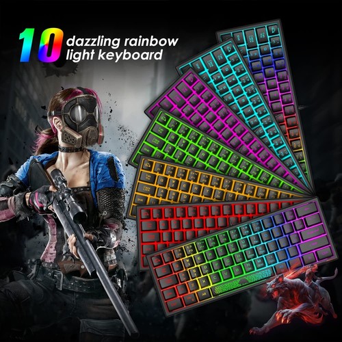 60% Wired Compact Gaming Keyboard, RGB LED Backlit Mechanical Feel For PC Laptop - Picture 32 of 37