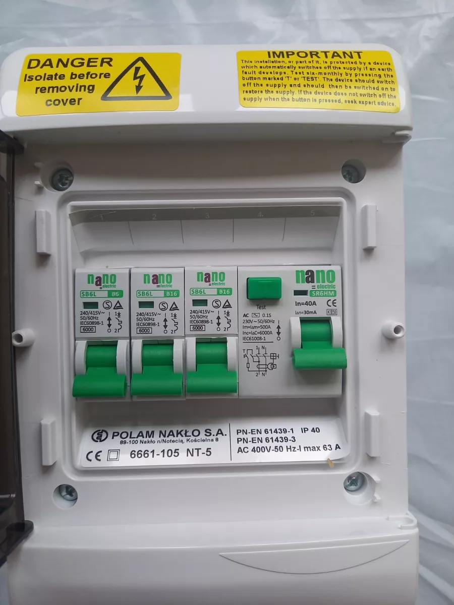 3 Way Garage Consumer Unit Box 40A 30mA RCD 2 x 16Amp 6Amp MCBs Fuse box
