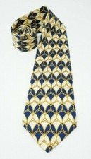 Vintage Burberry 100 Silk Geometric Chain Pattern Men  s Tie Yellow Blue Gold