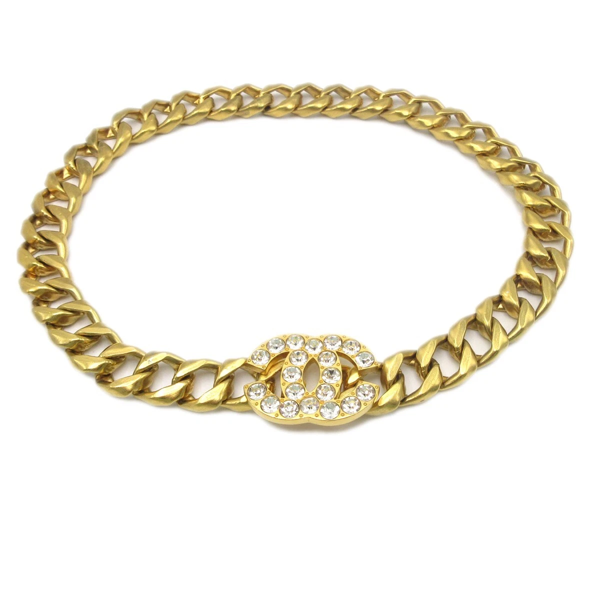 Chanel Rhinestone Gold Chain Belt 95P Gold-plated Accessories 78749