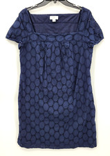Ann Taylor Loft Dress Womens 12 Blue Eyelet Cap Sleeve Sheath Boho Casual Party