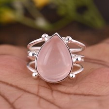 Gorgeous Pear Shape Rose Quartz Designer Silver Stackable Handmade Ring For Love