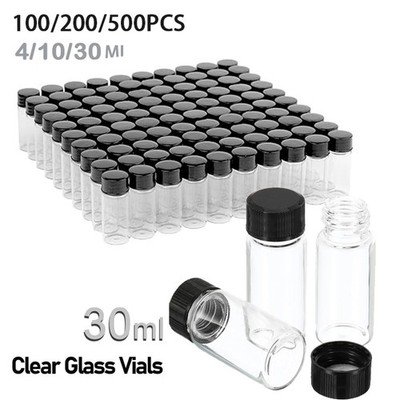 100/200/500PCS 10ml Glass Vials Small Vials Sample Vials w/Cap Lab vials 4/30ml