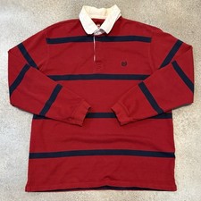 Vintage Y2K Chaps Striped Rugby Sweater L Long Sleeve 1/4 Button Preppy Red