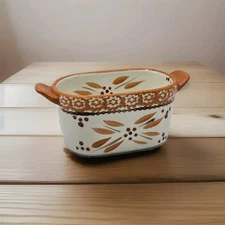 Temptations Old World 10 Oz Ramekins Handled  Pottery Bakeware  Orange And Brown