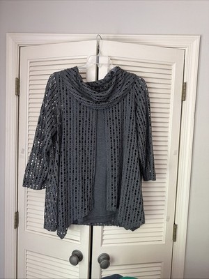 Ali Miles XL 2piece Tank W/Cowl Neck Open Weave Handkerchief Hem Jacket/Tunic