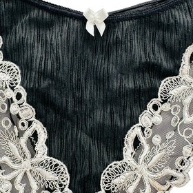 VINTAGE Y2K Lise Charmel Lingerie Set Black Pliss&eacute; Silk Lace Demi Bra 32C ThongS