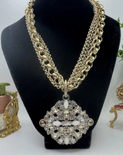 Chico's Alise Necklace Goldtone And Rhinestone Statement 22" NWT