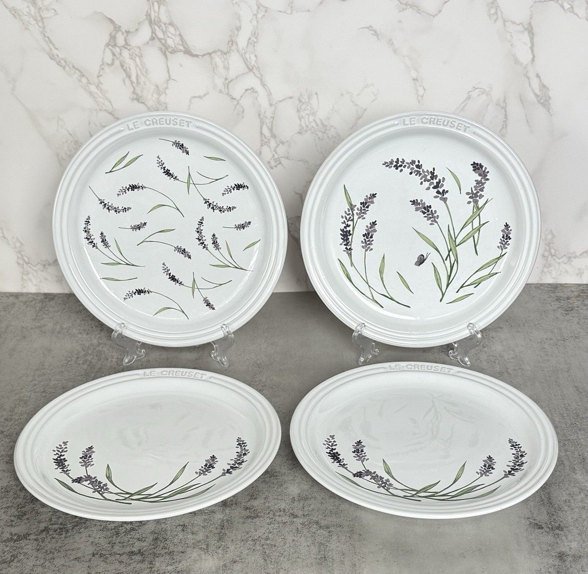Le Creuset Lavender Flowers Set Of 4 Dessert Plates 7.5” Romantic