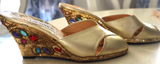 VINTAGE CAPARROS MIAME STYLE GOLD SANDAL SHOES JEWELED SEQUIN HEELS