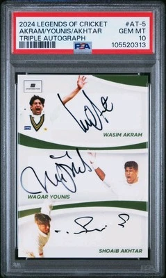 2024 LEGENDS OF CRICKET TRIPLE AUTO PSA 10 AKRAM/ YOUNIS / AKHTAR SPORTSNECTION - Photo 1/2