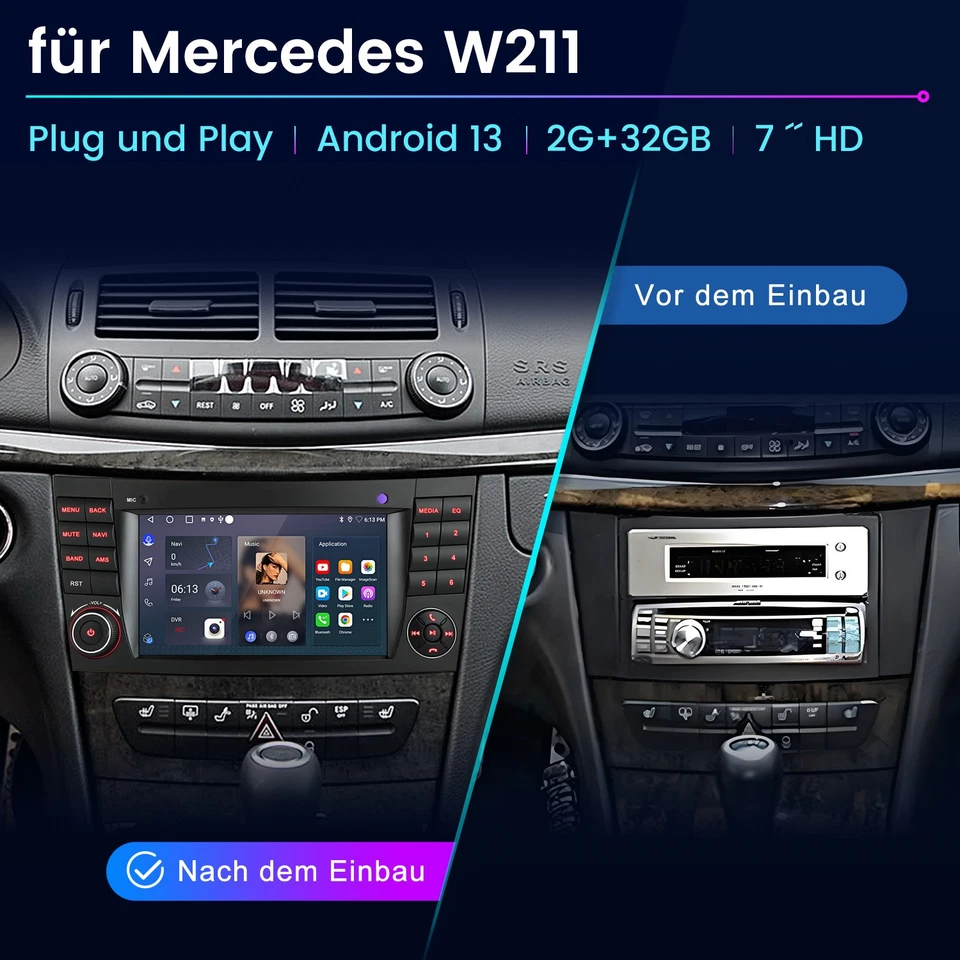 7"2+32G Android14 Carplay Autoradio Für Benz CLS E-Class W211 W219 GPS Navi DAB+ - Bild 2 von 4