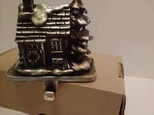 Christmas Stocking Hanger Coppertone Snowy Winter Log Cabin