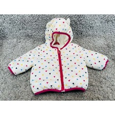 Baby Gap Girls 3-6 Months Water Resistant Heart Prints Jacket Hooded Puffer Coat