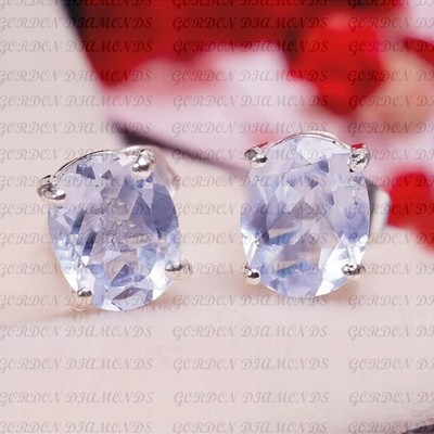 4.00Ct Oval Natural Aquamarine Solitaire Stud Pair Earring 18K White Gold Plated