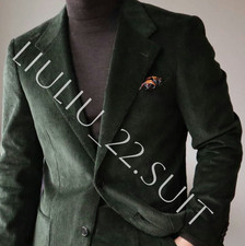 Green Corduroy Men Suits Winter Formal Business Wedding Groom Prom Tuxedos 2pcs