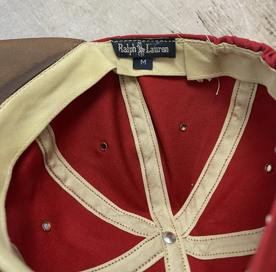 True Vintage 70s Polo Ralph Lauren Sportsman Leather Long Bill Cap Hat - Image 3 of 4