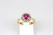 Anello 18 Carati Oro Rubino Diamanti Antico Gioiello Donna Regalo