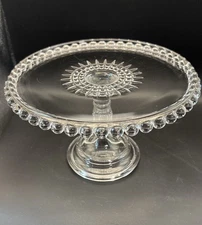 Cake Stand EAPG Beaded Raindrop From 1890’s Antique Glass Glows W/ UV