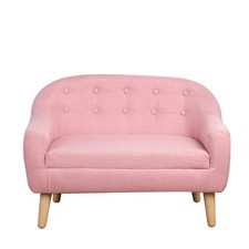2 Seat Kids Sofa Linen Fabric Wooden Frame Pink for Ages 3-7