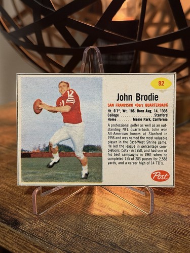 John Brodie #92 1962 Post Cereal card