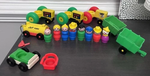 Vintage Fisher Price Little People Vehicle Lot Jet-Fuel Tractor Car People Chair