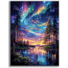 Offito Starry Sky Diamond Art Kits for Adults, 5D Aurora Lake Dia