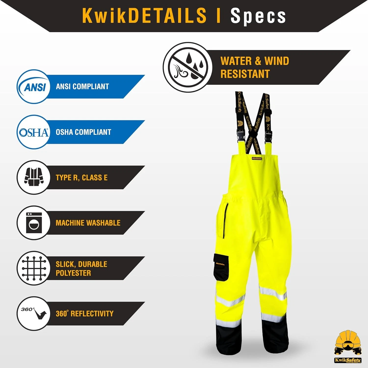 Yellow Class E Hi Vis Waterproof ANSI OSHA Safety Rain Bibs Rain Gear Overalls - product detail image 5