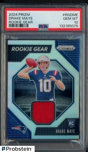 2024 Panini Silver Prizm Rookie Gear Drake Maye Patriots RC Rookie Jersey PSA 10