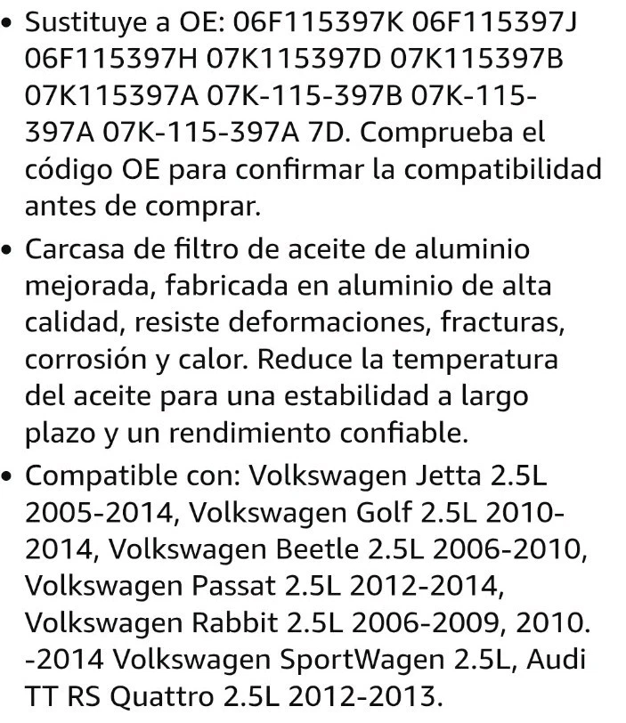 Carcasa de filtro de aceite Volkswagen Jetta 2.5L 05-14, Golf 2.5L 10-14, Beetle Foto 4 de 4