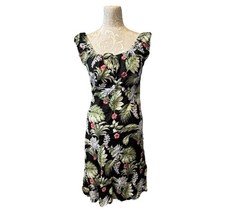 Hibiscus Collection Hawaii Tropical Rayon Midi Dress Black Floral M Vintage Styl