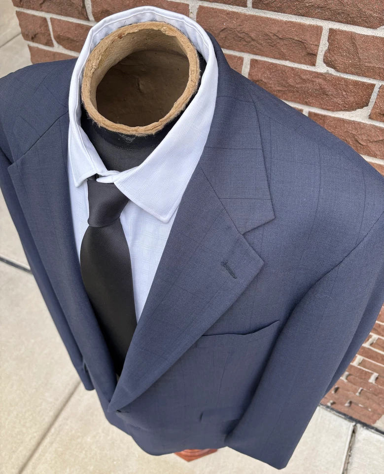 Marc Jeffries 48L 海军蓝羊毛套装 2 件 42x32 美国制造经典男式 — 第 2/4 张图片