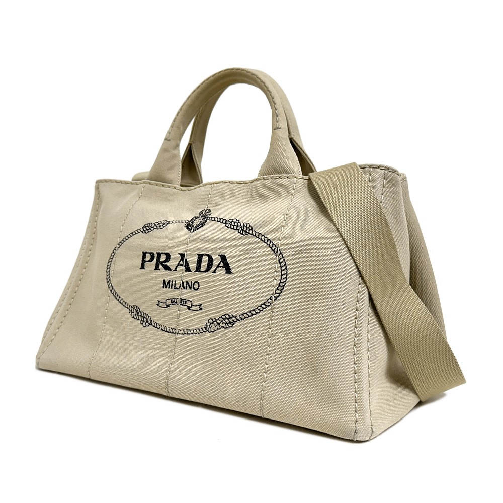 Used Prada Canapa 2WAY Medium Tote Bag 1BG642 ZKI F0065 V OOO Beige Handbag Shou thumbnail 2