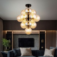 Deckenleuchte Wohnzimmerlampe Deckenlampe Glaskugeln Amber 9-Flammig D 39,5 Cm