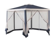 Home 4m Hexagonal Garden Gazebo with Side Panels - Blue | Outdoor Patio Canopy