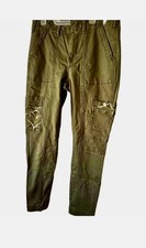 Size 29 Anthropologie Green Cargo Jeans With Embroidered Cargo Pockets