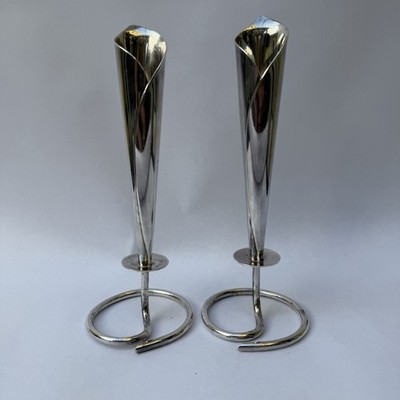 Hans Jensen Calla Lily Candleholders Denmark Silverplate Dolphin Mark