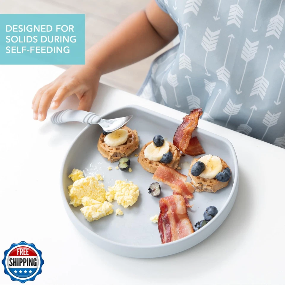 Bumkins - Placa de agarre de silicona, tenedor y cuchara y tapa - Para edades 18 meses+ - Foto 2 de 4