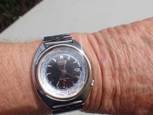 Vintage SEIKO World Time 6117-6400 Black Dial L@@K!!