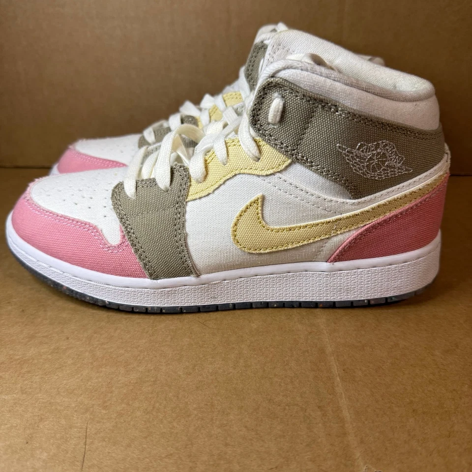 Nike Air Jordan 1 Mid SE GS Pastel Grind Verde Vivo DJ0338-100 Talla 5Y Foto 3 de 4